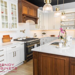 Modern kitchen with white cabinets and island countertop