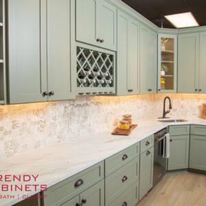 Modern walnut green cabinets with sleek finish