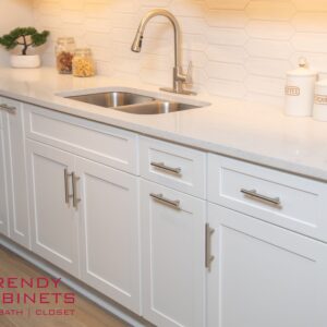 European style countertop with integrated white cabinets