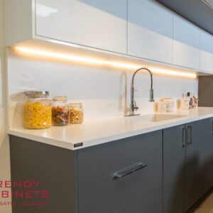 European style smoked kitchen cabinets with integrated countertop