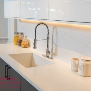 European style cabinets with white countertop