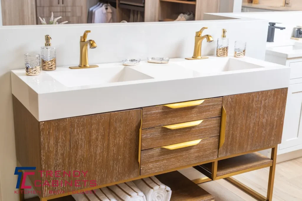 warm and wood color bathroom vanities